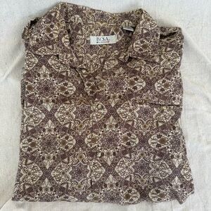 Vintage Bosa Le Collezioni Brown Floral Print Long Sleeve Button Shirt Size L